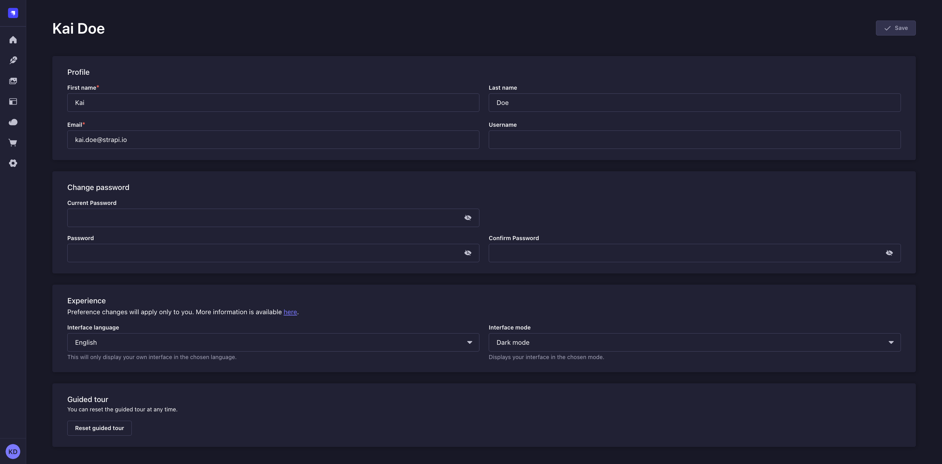Homepage of the Admin Panel